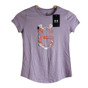 Under Armour Softball Top Purple Logo Medium Loose Fit Stars Planets Galaxy NWT